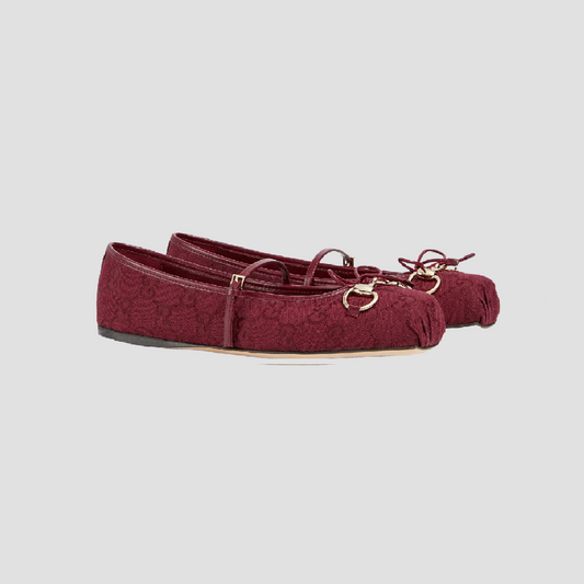 Gucci Women's Horsebit Ballet Flat Rosso Ancora 821220 FAD8F 8546