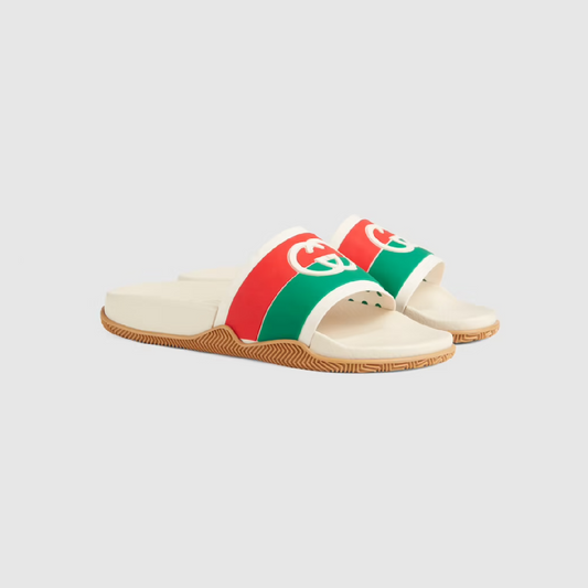 GUCCI INTERLOCKING G SLIDE SANDAL IN CREAM. Women: 655461 JFA00 9136 Men: 655625 JFA00 9136