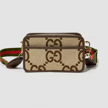 Gucci Jumbo Camel Mini Crossbody Bag 696075 UKMDG 2570 with brand logo on a light gray background