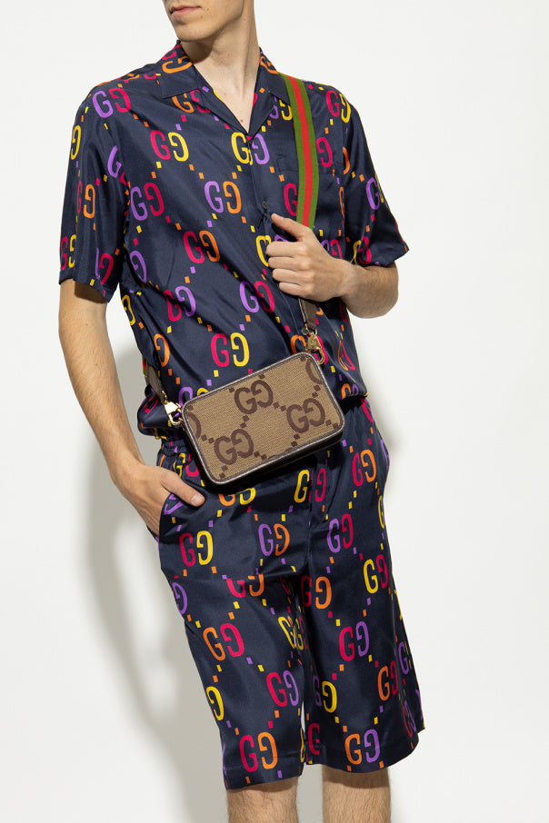 wearing Gucci Jumbo Camel Mini Crossbody Bag 696075 UKMDG 2570