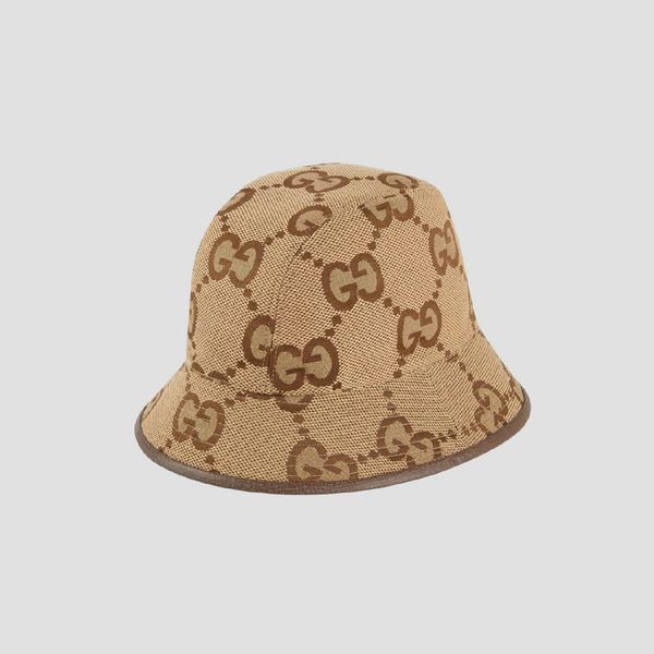 GUCCI JUMBO GG CANVAS BUCKET HAT IN CAMEL 681256 3HAGJ 2564