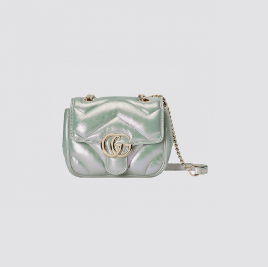 Gucci GG Marmont Iridescent Mini Crossbody Bag in Green 739682 AAC2U 3404