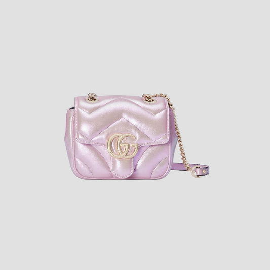Gucci GG Marmont Iridescent Mini Crossbody Bag in Pink 739682 AAC2U 5826