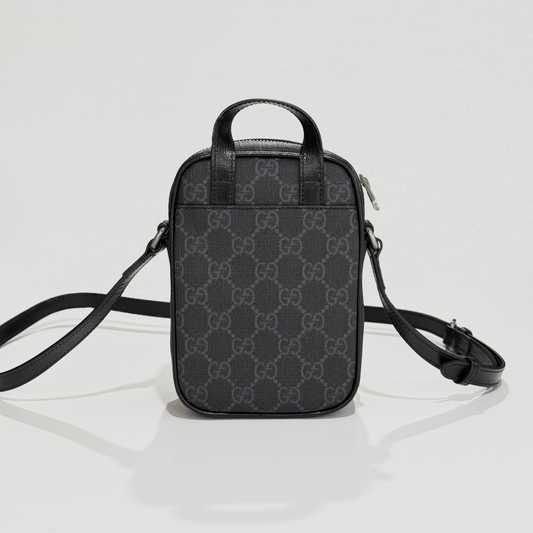 Gucci Mini Crossbody Bag with Interlocking G Black 672952 92TCN 1000 on a light gray background
