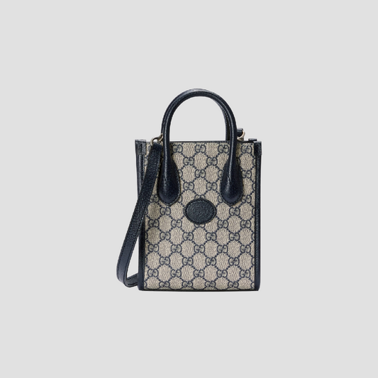 GUCCI MINI TOTE BLUE BAG WITH INTERLOCKING G 671623 K9GSN 4075
