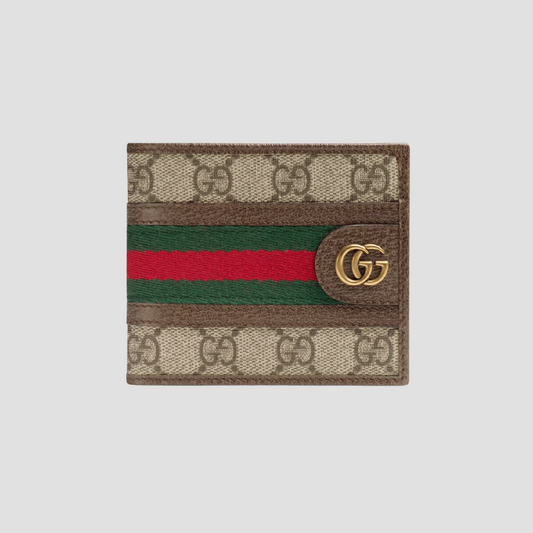 GUCCI OPHIDIA GG SUPREME CANVAS WALLET IN BEIGE WITH GREEN AND RED WEB 597606 96IWT 8745