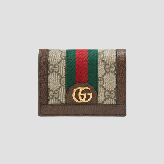 GUCCI OPHIDIA GG SUPREME CARD CASE WALLET IN BEIGE 523155 96IWG 8745