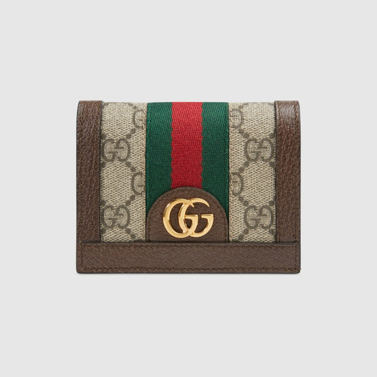 GUCCI OPHIDIA GG SUPREME CARD CASE WALLET IN BEIGE 523155 96IWG 8745