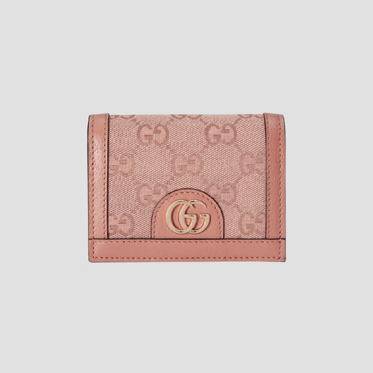 GUCCI OPHIDIA GG SUPREME CARD CASE WALLET IN PINK 523155 FACC7 5748