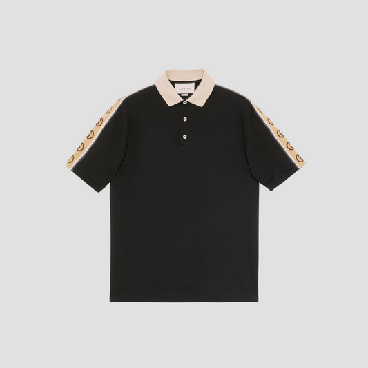 GUCCI POLO WITH INTERLOCKING G STRIPE IN BLACK 598949 XJB0Q 1082