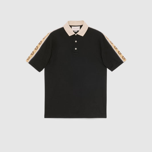 GUCCI POLO WITH INTERLOCKING G STRIPE IN BLACK 598949 XJB0Q 1082