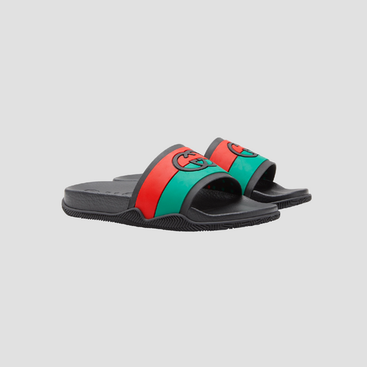 GUCCI RED AND GREEN INTERLOCKING G SLIDE SANDALS 655461 JFA00 8815, 655265 JFA00 8815