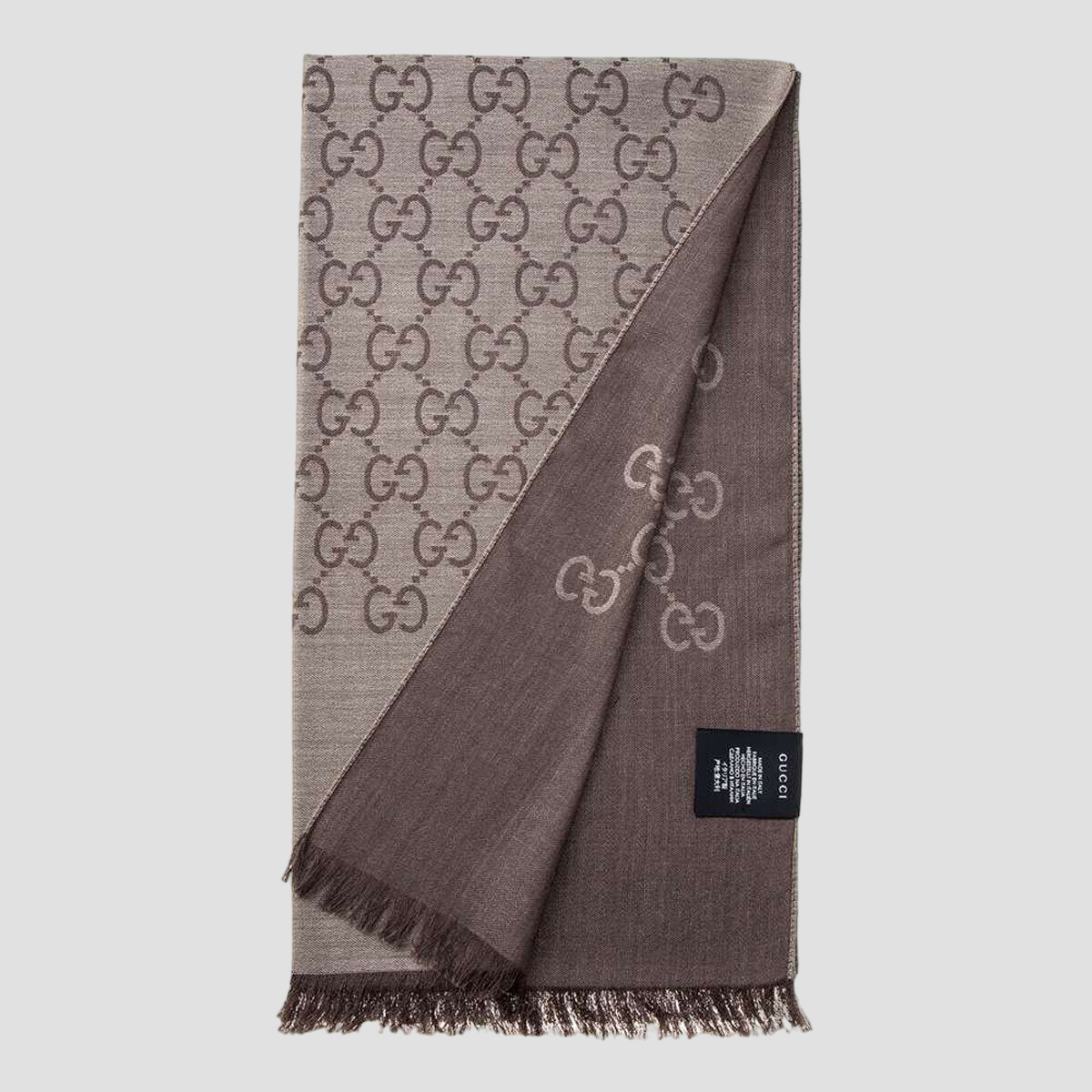 GUCCI SCARF LIGHT BROWN AND DARK BROWN 165904 3G646 9664