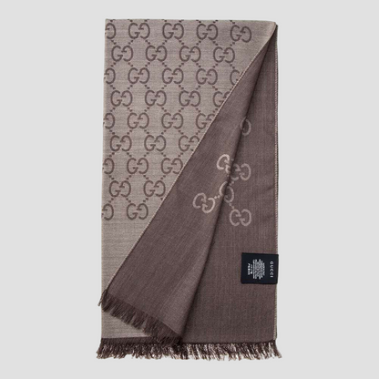GUCCI SCARF LIGHT BROWN AND DARK BROWN 165904 3G646 9664