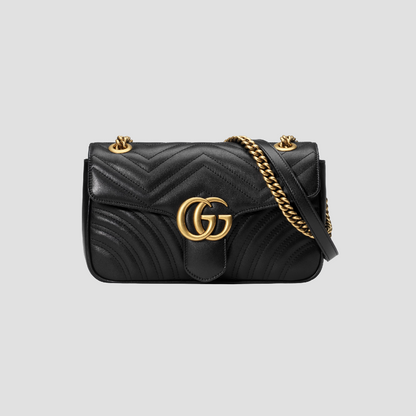 GUCCI SMALL MARMONT MATELASSÉ BLACK SHOULDER BAG 443497 DTDIT 1000