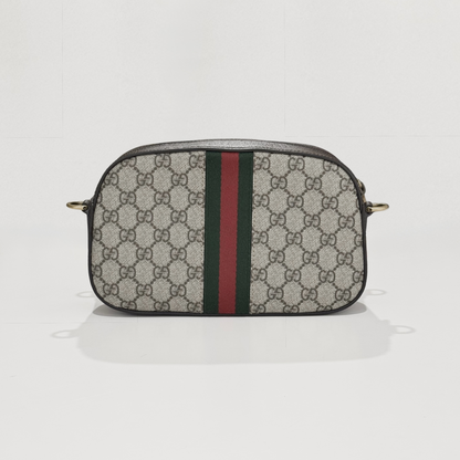 Gucci Small Ophidia Shoulder Bag Beige and Ebony Supreme 752591 FACFW 8920 with patterned design on a white background