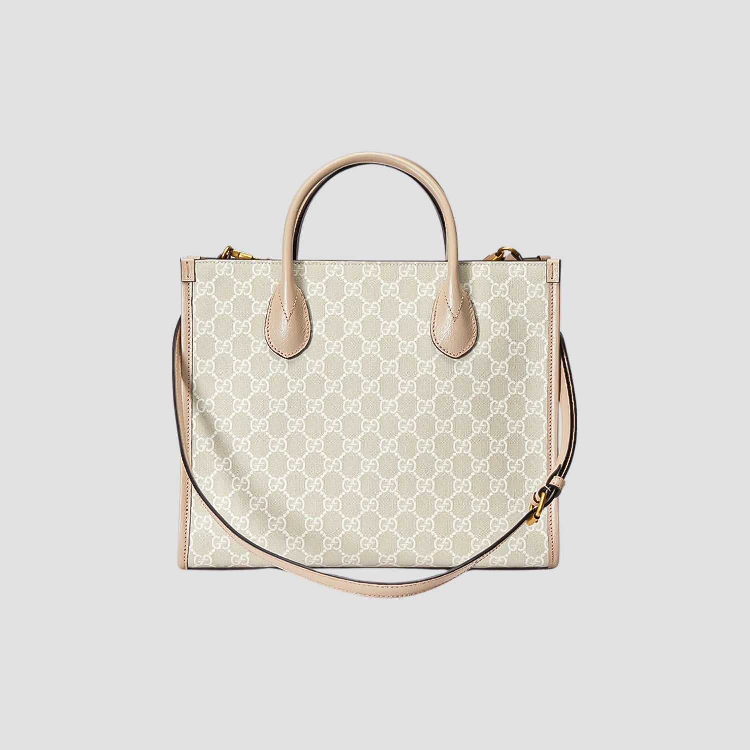 Gucci Small Tote Bag With Interlocking G Beige 659983 UULBT 9683 with beige handle on a light gray background