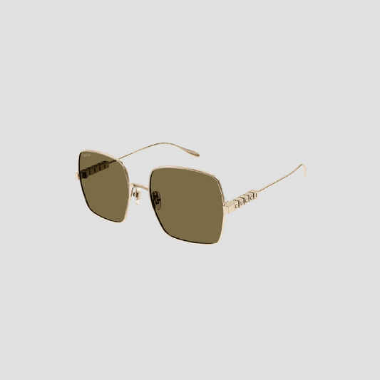 GUCCI GG1434S 002 GOLD BROWN SUNGLASSES WITH GUCCI LETTERING