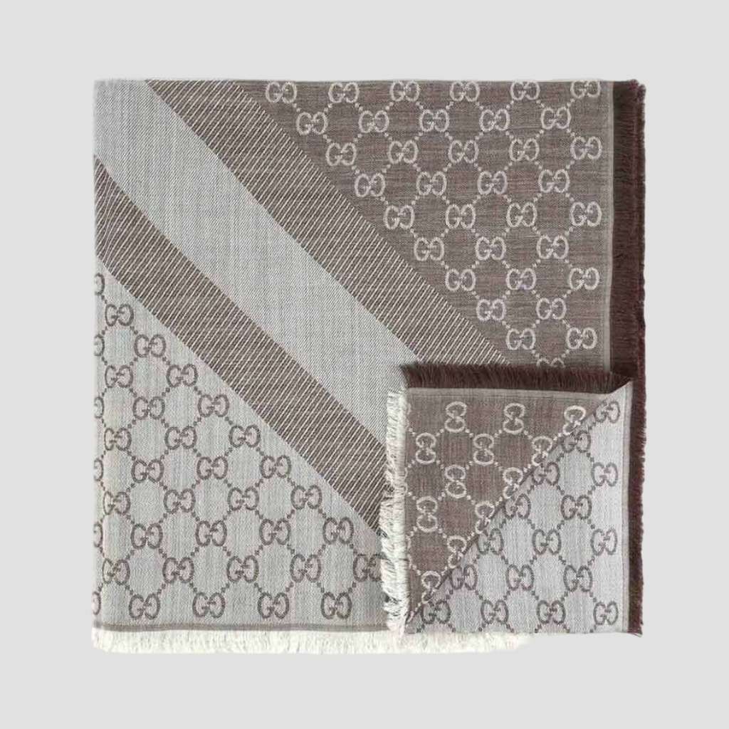 GUCCI WOMEN WOOL SCARF GG JACQUARD PRINT IN BROWN 281942 3G704 1578