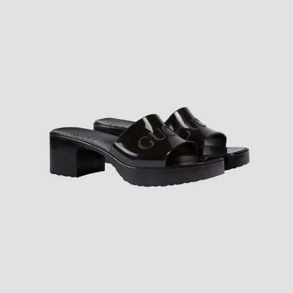 GUCCI WOMEN'S RUBBER SLIDE SANDAL IN BLACK 624730 J8700 1000