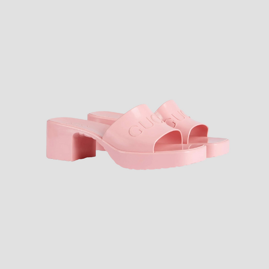 GUCCI WOMEN'S RUBBER SLIDE SANDAL PASTEL PINK RUBBER 624730 j8700 5815