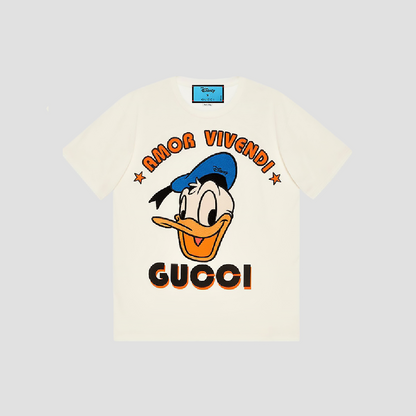 GUCCI X DISNEY DONALD DUCK AMOR VIVENDI IVORY JERSEY T-SHIRT 615044 XJDBJ 9088