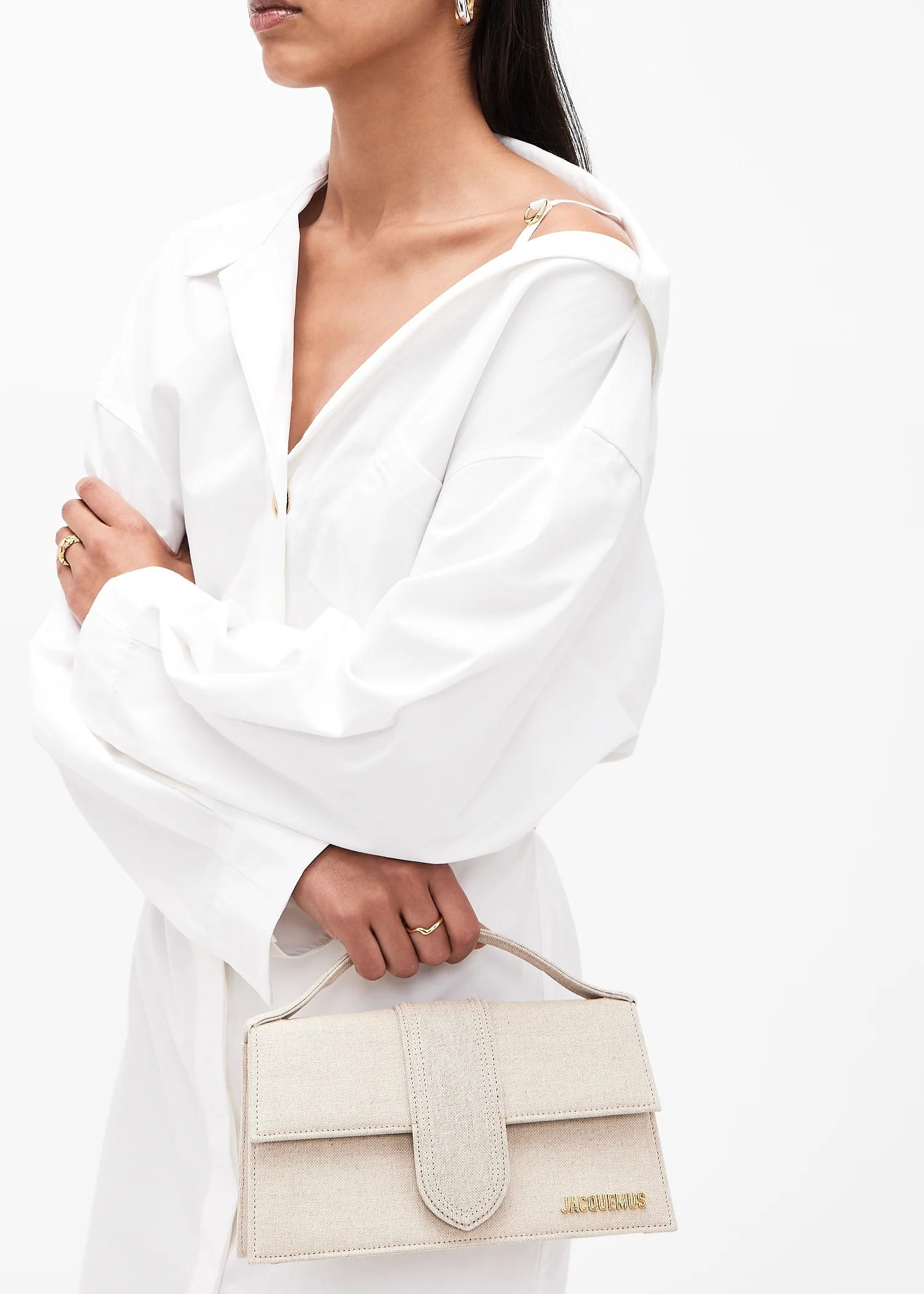 wearing Jacquemus The Grand Bambino Light Greige 213BA007-3071-140