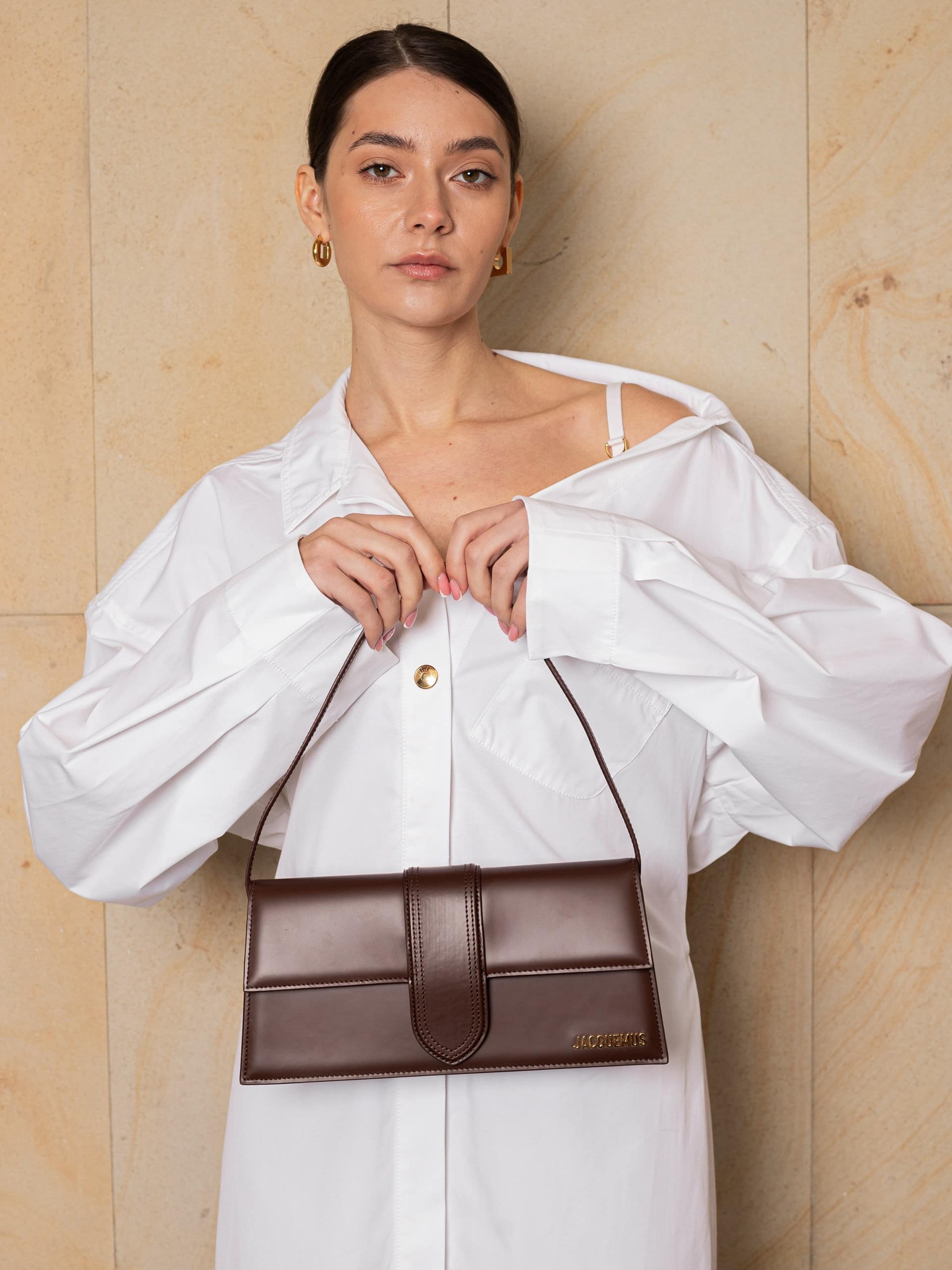 wearing Jacquemus The Long Bambino Brown 221BA013-3100-850