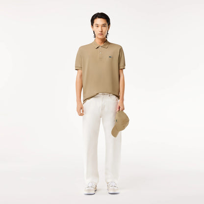 wearing LACOSTE CLASSIC FIT L.12.12 ORIGINAL PIQUÉ POLO SHIRT BEIGE CB8