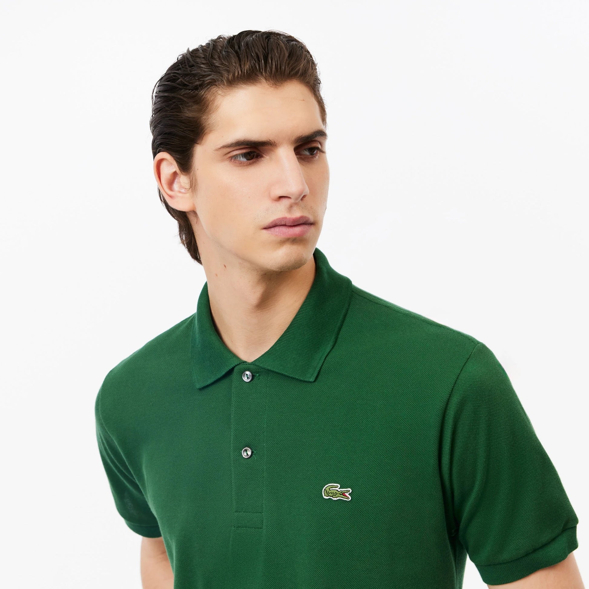 wearing LACOSTE CLASSIC FIT L.12.12 ORIGINAL PIQUÉ POLO SHIRT GREEN 132