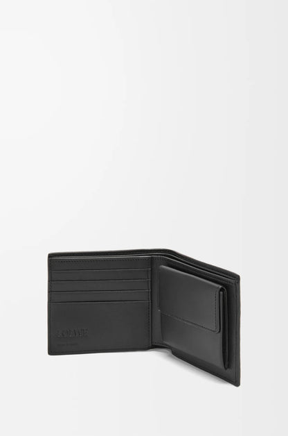 Loewe Bifold Coin Wallet in Soft Grained Calfskin – Black C660501X03-1100 open on a white background