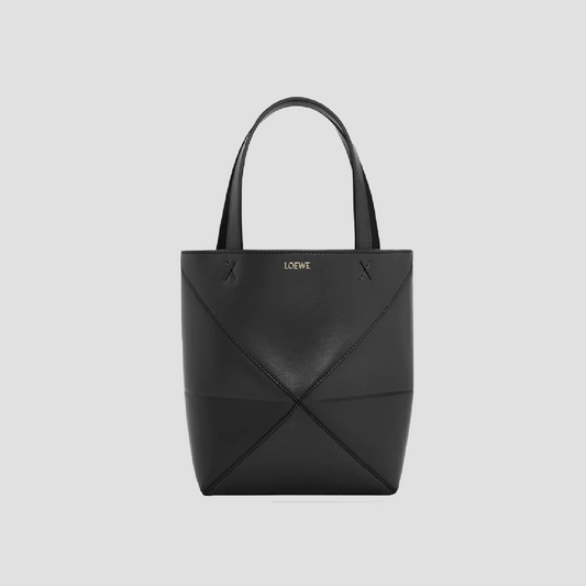 Loewe Mini Puzzle Fold Tote in Shiny Calfskin – Black A657V25X01-1100