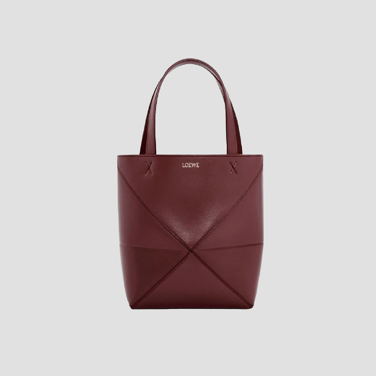 Loewe Mini Puzzle Fold Tote In Shiny Calfskin – Dark Burgundy A657V25X01-7240