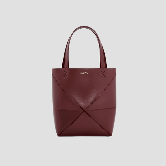Loewe Mini Puzzle Fold Tote In Shiny Calfskin – Dark Burgundy A657V25X01-7240