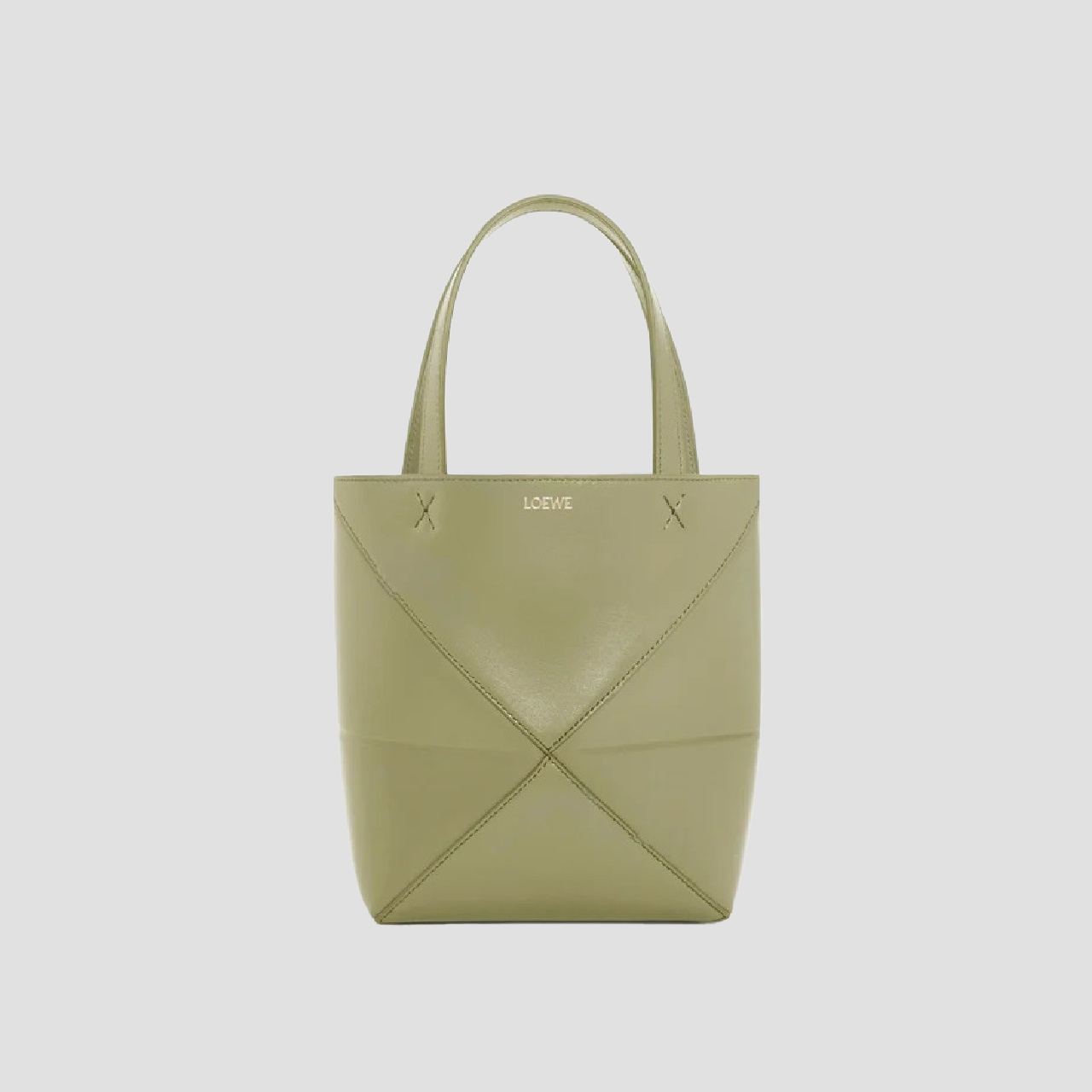 Loewe Mini Puzzle Fold Tote in Shiny Calfskin – Eucalyptus Green a657v25x01-4787