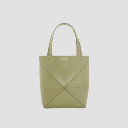 Loewe Mini Puzzle Fold Tote in Shiny Calfskin – Eucalyptus Green a657v25x01-4787