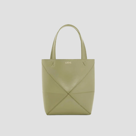 Loewe Mini Puzzle Fold Tote in Shiny Calfskin – Eucalyptus Green a657v25x01-4787