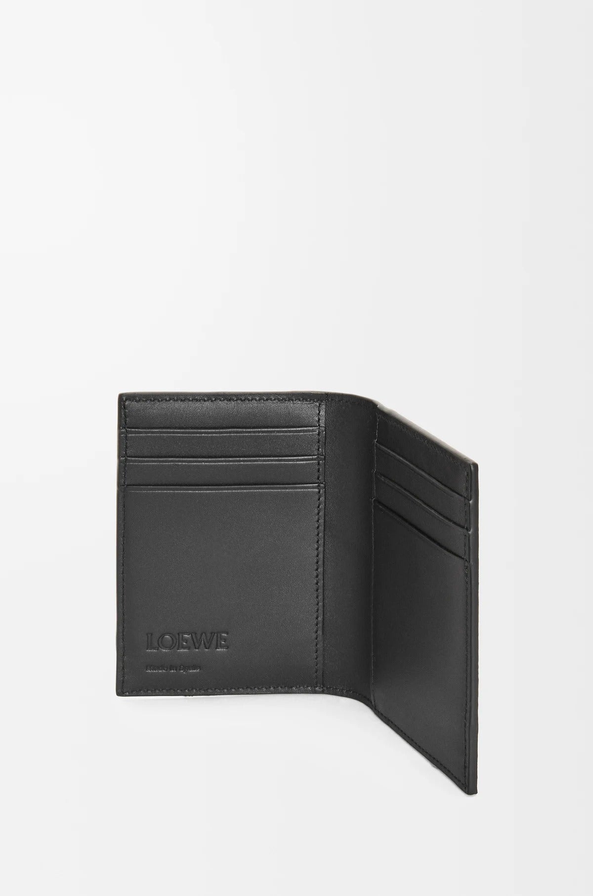Loewe Puzzle Bifold Cardholder in Classic Calfskin – Black C510144X10_1100t with open design on a white background
