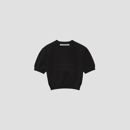 ALEXANDER WANG LOGO EMBOSSED SHORT SLEEVE RIBBED PULLOVER IN SOFT CHENILLE 1KC3231037001