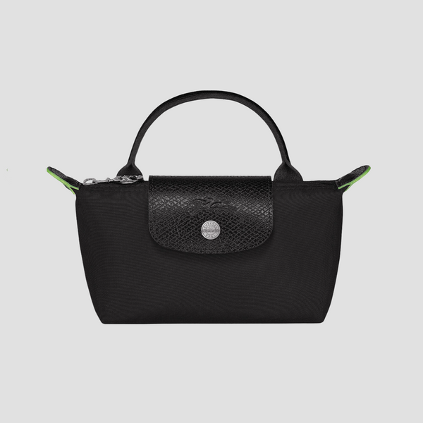 LONGCHAMP LE PLIAGE GREEN POUCH WITH HANDLE BLACK RECYCLED CANVAS 34175919001