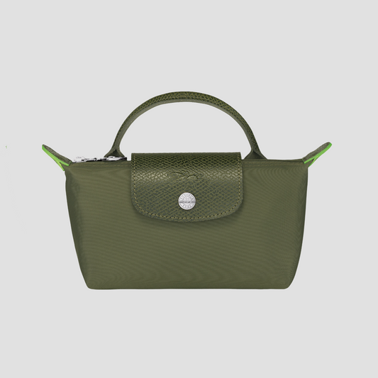 LONGCHAMP LE PLIAGE GREEN POUCH WITH HANDLE FOREST RECYCLED CANVAS 34175919479