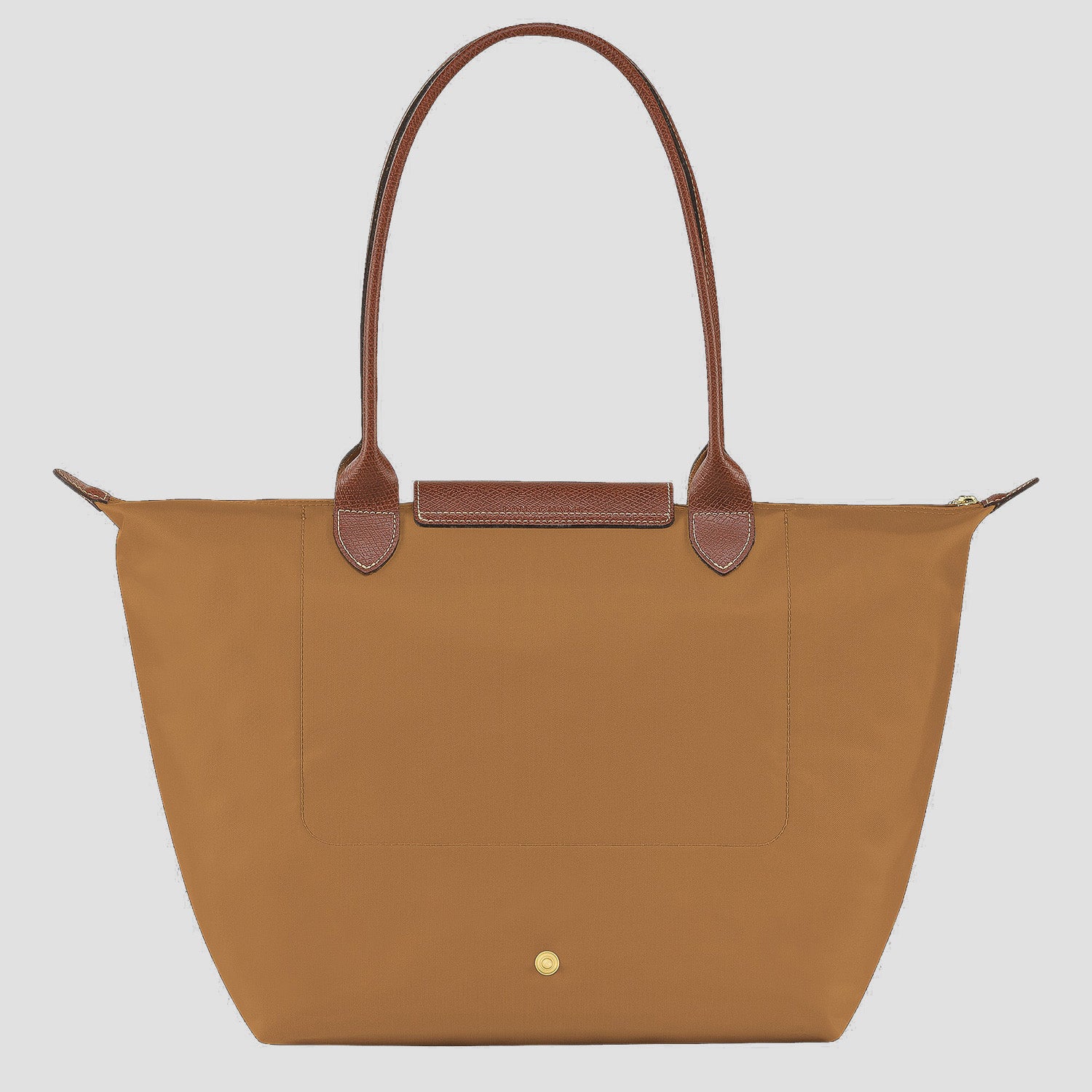 Longchamp Le Pliage Original L Tote Bag Fawn L1899089P86 with brown handles on a light gray background
