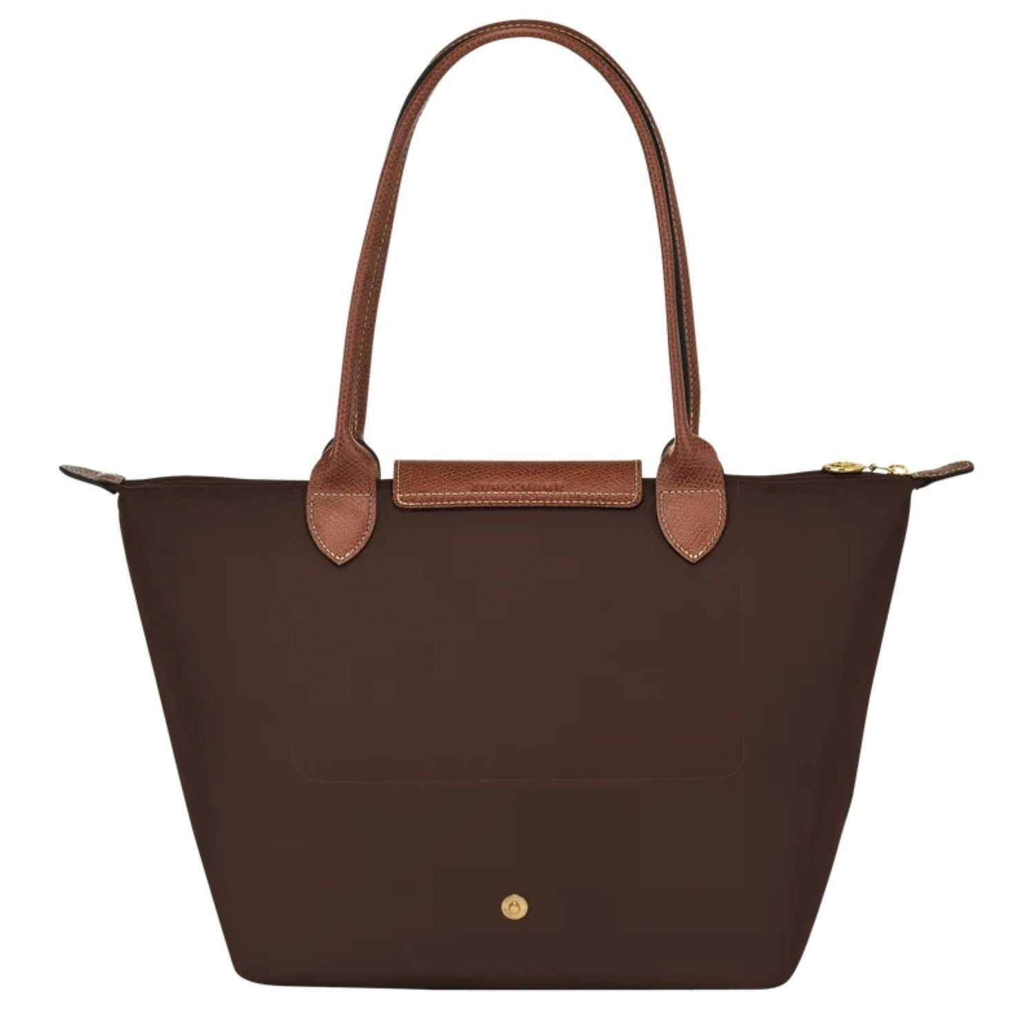 Behind Longchamp Le Pliage Original M Tote Bag Ebony L2605089P81 on a white background