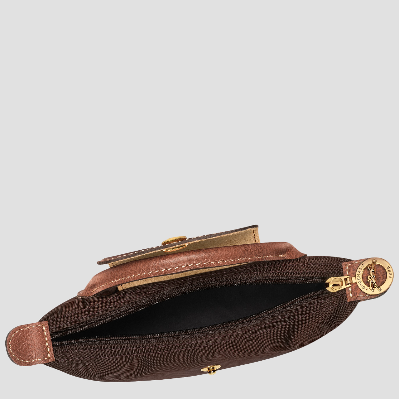 chi tiết túi LONGCHAMP LE PLIAGE ORIGINAL POUCH WITH HANDLE EBONY RECYCLED CANVAS 34175089P81