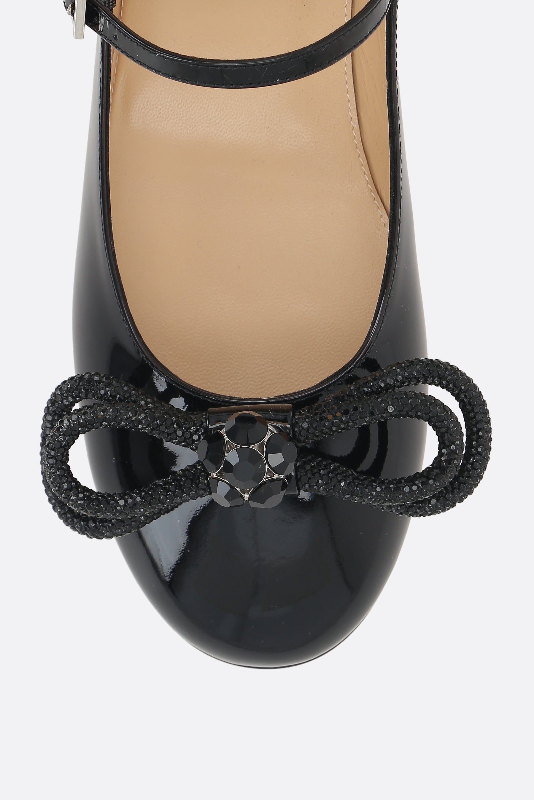 chi tiết cận chất liệu MACH & MACH Double Bow Black Patent Ballet Flat