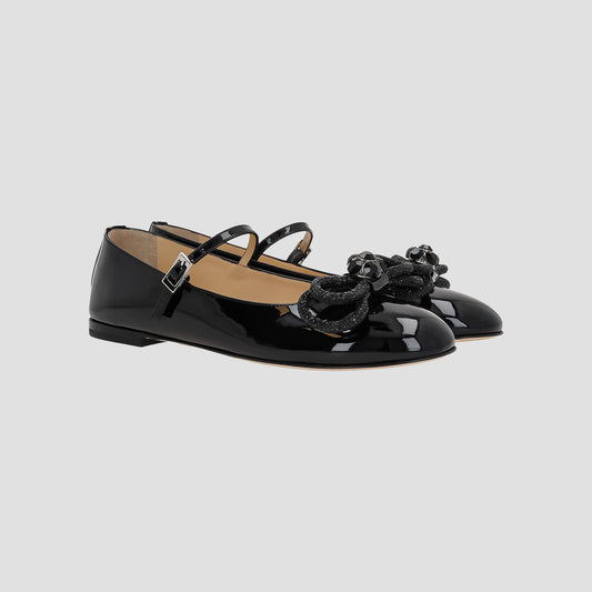 MACH & MACH Double Bow Black Patent Ballet Flat