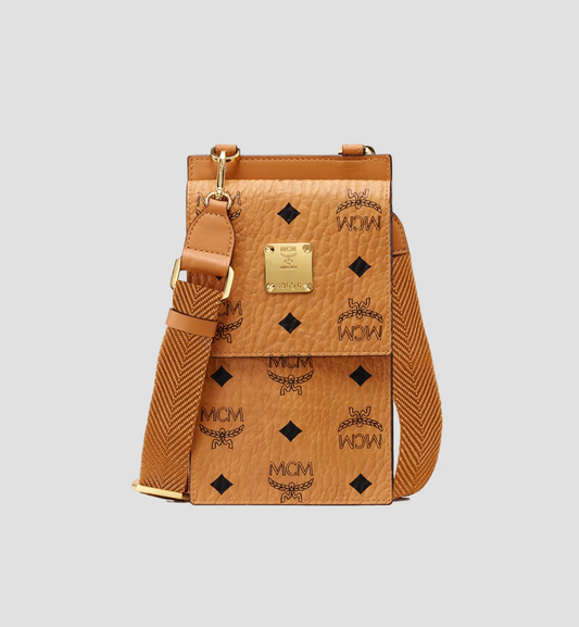 MCM CROSSBODY PHONE CASE IN COGNAC VISETOS ORIGINAL