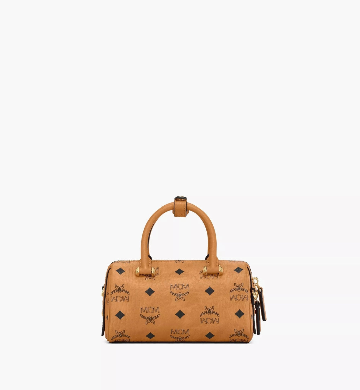 mặt sau túi MCM MINI BOSTON BAG IN COGNAC VISETOS ORIGINAL MWBAASE03CO001