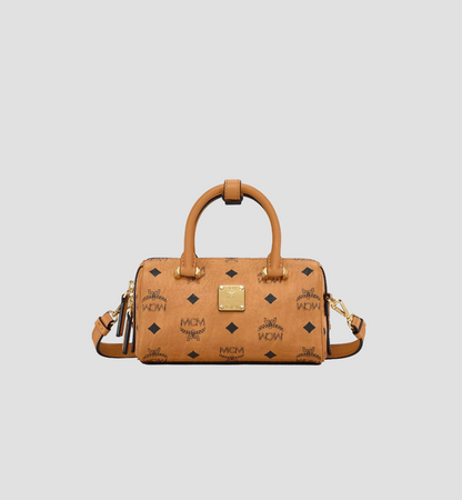 MCM MINI BOSTON BAG IN COGNAC VISETOS ORIGINAL MWBAASE03CO001