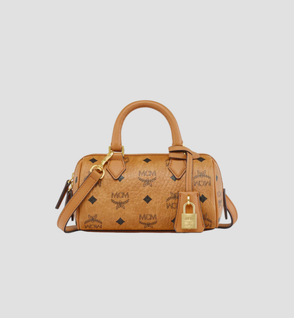 MCM MINI ELLA BOSTON BAG IN COGNAC VISETOS